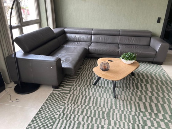 Image 1 of Canapé d'angle en cuir avec dossier réglable et ensemble de tables basses