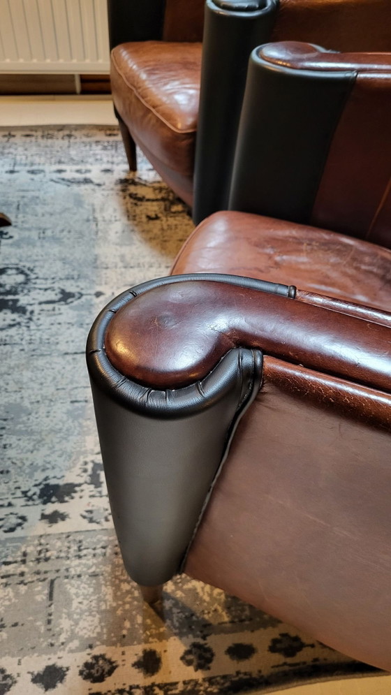 Poltrone Club Vintage Stile Art Déco in Pelle (di Pecora) Set di 2 – Legno (photo 2 of 12)