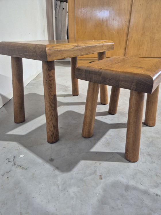 Image 1 of Setje brutalist japandi stijl bijzettafeltjes vintage.