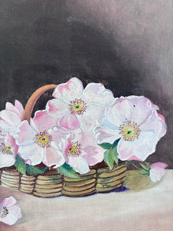 Image 1 of Vintage original flower oil painting, floral still life art