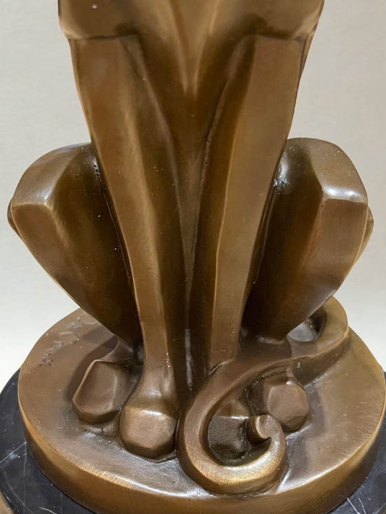 Image 1 of Art Deco bronze panther – Signed De Coux – 30cm - 4kg – Marble base
