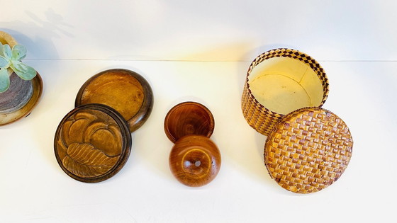 Image 1 of 3 boites bois et paille vintage