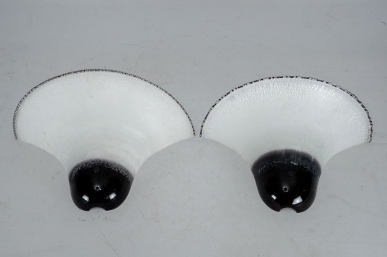 Pair of Large Labeled Barbini Murano Glass Wall Sconces. Italy 1970s, Chandeliers, White (photo 2 of 9)
