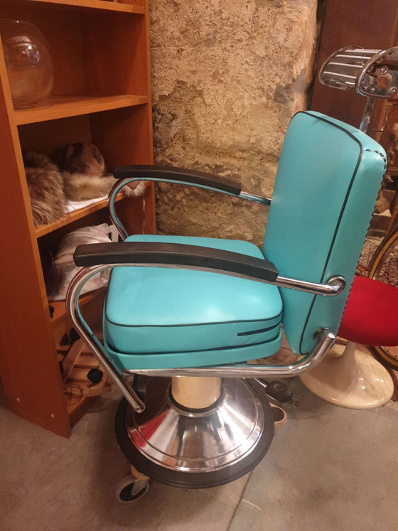Poltrona da Barbiere Vintage, Häberle & Co, Sedie girevoli, Metallo, Cromo, Nero (foto 2 di 5)