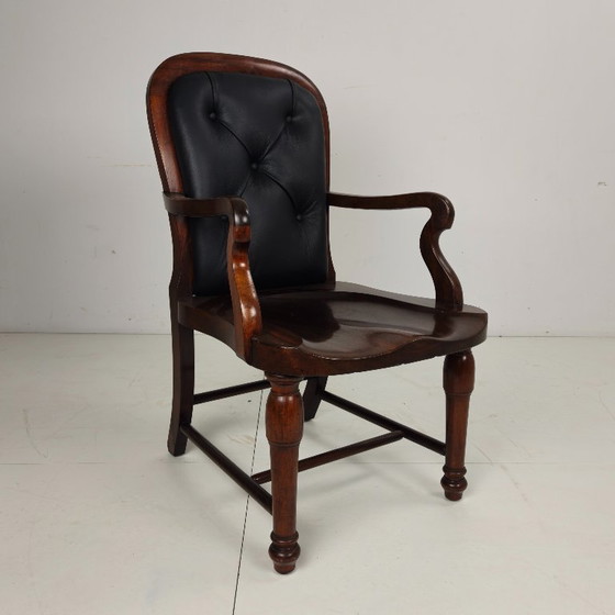 Image 1 of Sedia da biblioteca vittoriana inglese in noce e pelle