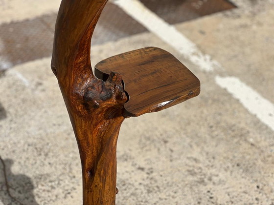 Lámpara de pie de madera natural con pantalla marrón, Lámparas de pie, Textil, Vintage (foto 5 de 5)