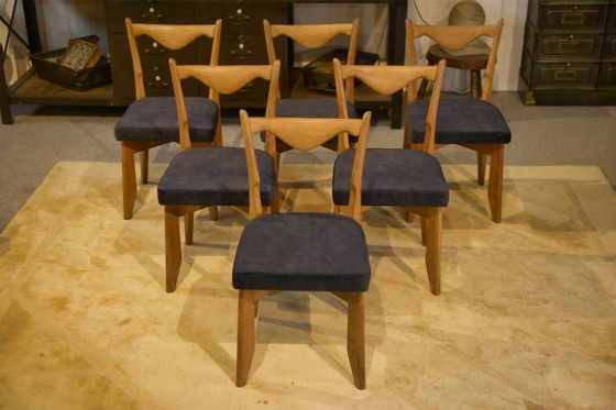 Image 1 of "Set van 6 stoelen van Guillerme en Chambron voor uw huis, jaren 1950"
