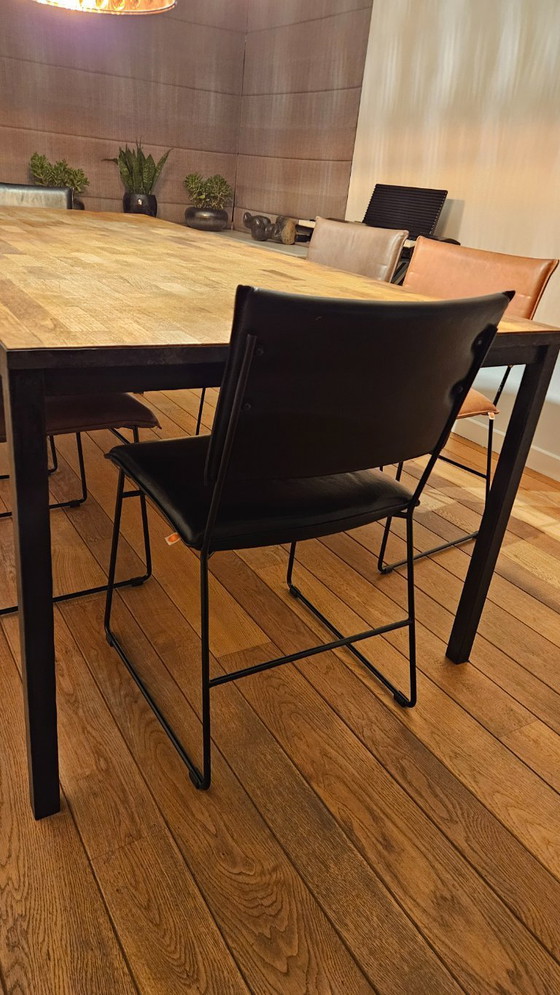 Image 1 of 6 stoelen van jess, leder, zwart, bruin, 
