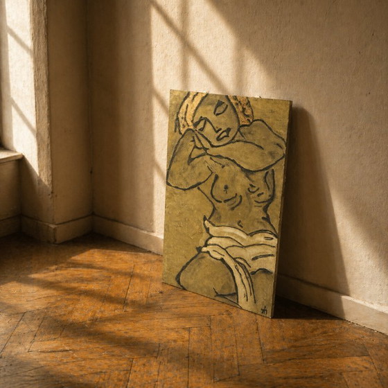 Image 1 of Vintage Figurative Painting Expressionist Style Canvas Artwork