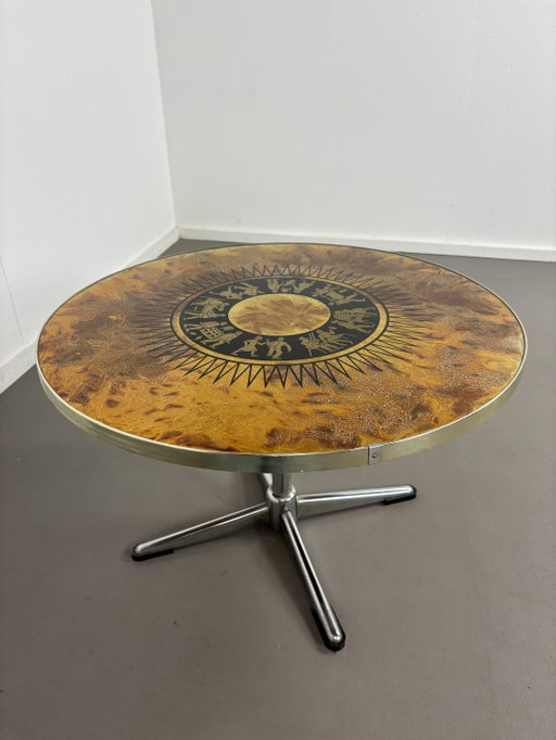 Vintage Folk Art Coffee Table Chrome 4 Star Base – salontafels, Metal, Wood