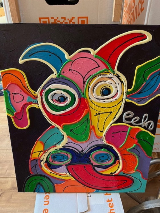 Image 1 of Original Peko Cow painting 50x60 - with certificate