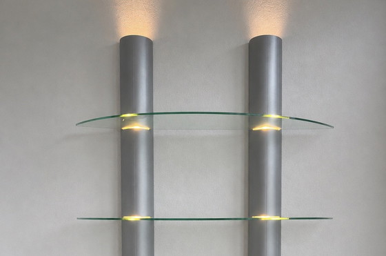 Image 1 of Vitrine/étagère à 2 colonnes et 4 étagères en verre