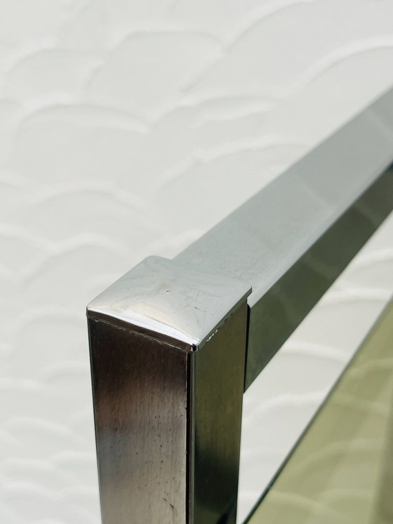 Image 1 of Mensola vintage di design italiano in cromo e vetro fumé degli anni '70.