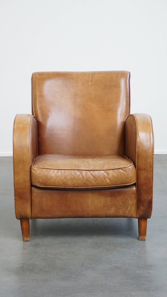 Image 1 of Rundleren Design Fauteuil in een Lichte Cognac Kleur
