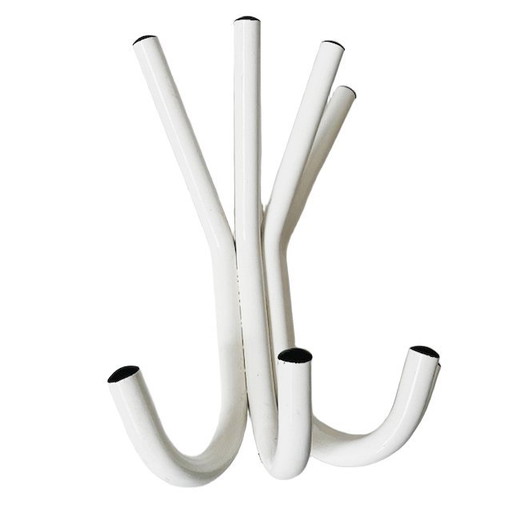 Vintage wall coat rack steel white black 1980s