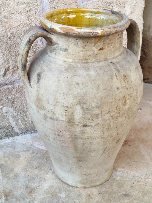 Jarra antigua de terracota esmaltada – Jarra vintage para aceitunas