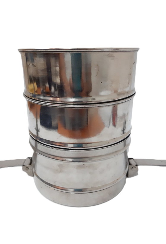 Image 1 of Stoviglie in acciaio inox vintage - Lunch Box a 3 livelli