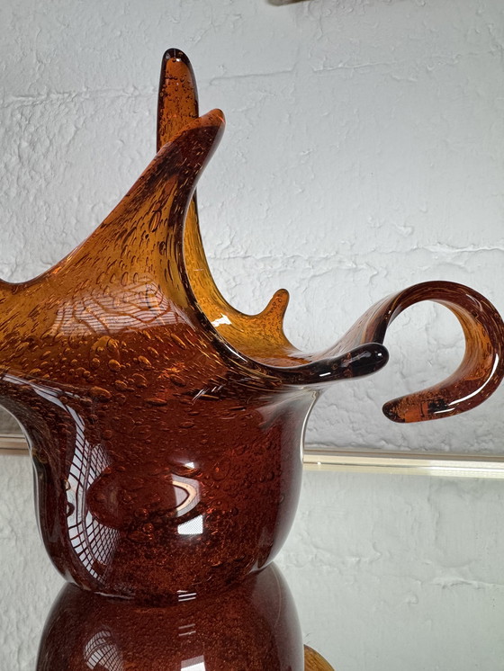 Image 1 of Taschenentleerer aus bernsteinfarbenem Blasenglas aus den 60er Jahren