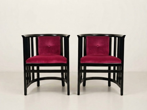 Ungarische Secessionist Lounge Sessel in burgunderrotem Samt mit schwarz lackierten Rahmen, 1920er Jahre, 2er Set