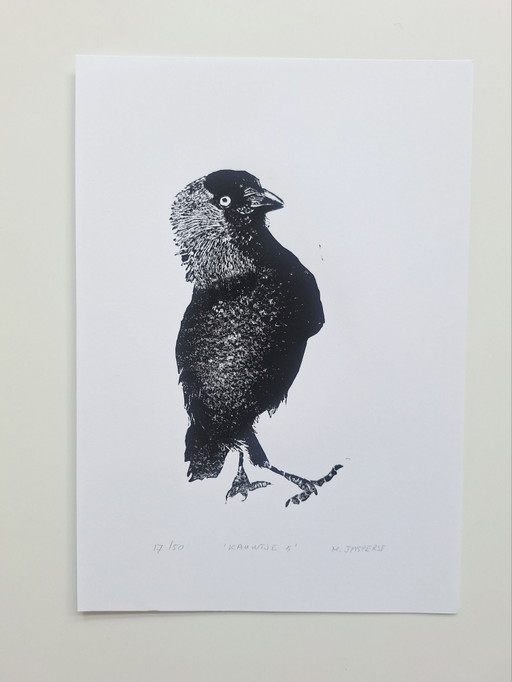 Druck/ Linolschnitt Vogel/ Dohle