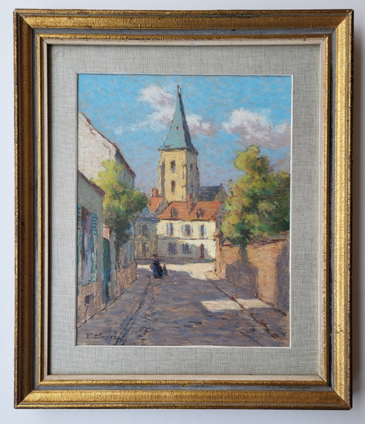 Femme Et Enfant Dans,Une Rue De Village De 