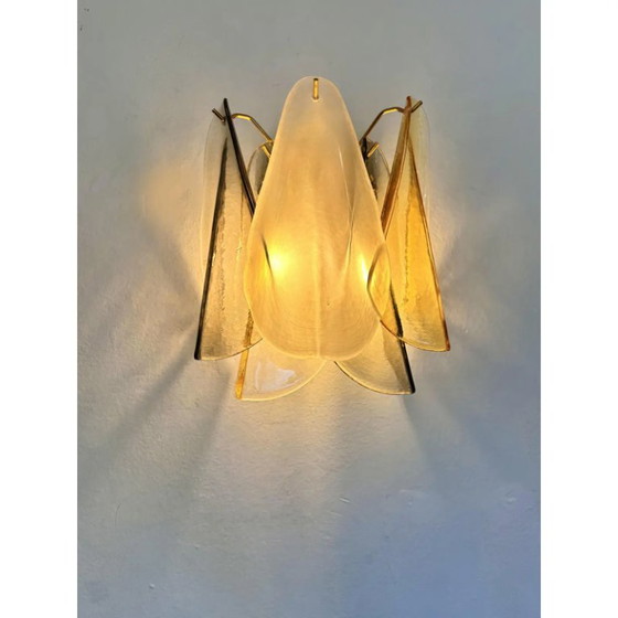 Image 1 of Contemporary Modern Multicolor Amber "Rondini" Murano Wall Sconces- Set of Two