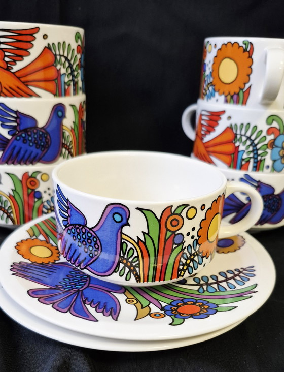 Image 1 of 7 tazze da caffè Acapulco Villeroy & Boch + 2 piattini con logo marrone