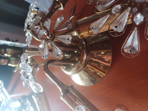 Vintage Hollywood Regency Ceiling Light Brass and Crystal 1970s – plafondlampen (photo 2 of 5)