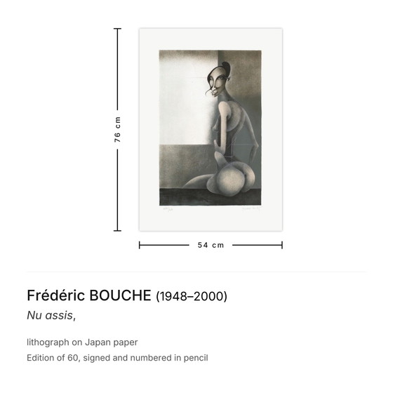 Frédéric Bouche ondertekende lithografie Nu Assis – Litho's & Zeefdrukken, Paper (photo 3 of 5)