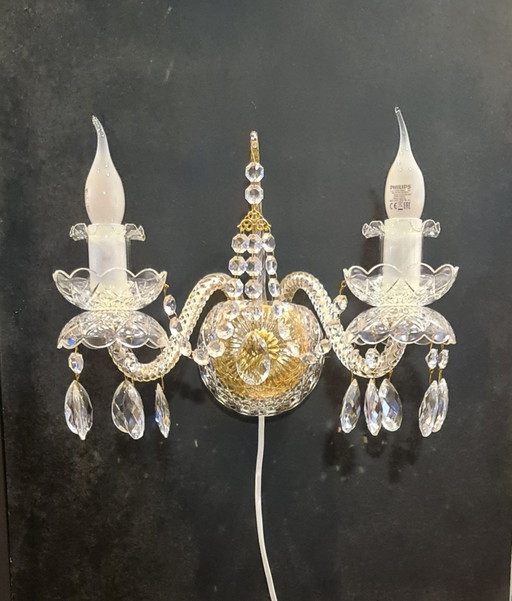 2 Wandlampen Gemerkt, Tomia Bohemia Uit Semily – Crystal, Brass