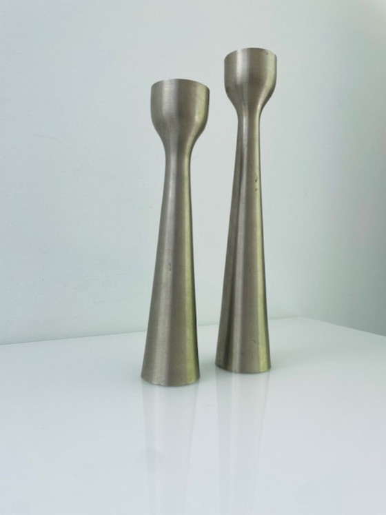 Image 1 of Scandinavian candlesticks of brushed steel – set of two