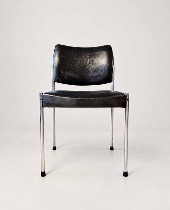 Thereca, 8 vintage Dining chairs, Netherlands, approx. 1960-70, Chrome, Leather, Black (photo 3 of 15)