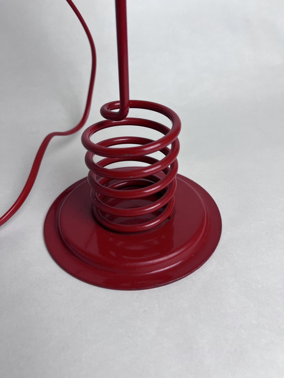 Image 1 of Vintage Postmodern Red Spiral Table Lamp by Massive Belgium | 80s Industrial Minimalism | Space Age Pop Art