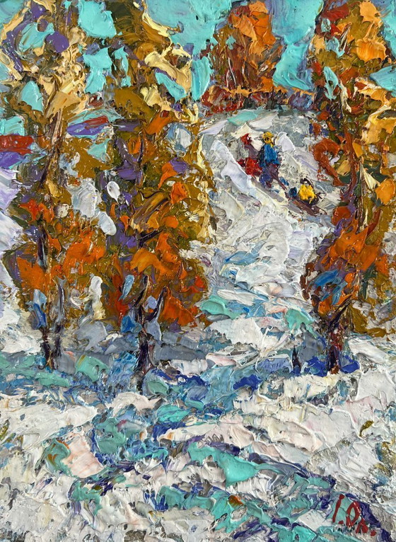 Image 1 of Original Oil Painting Winter Forest Landscape The first snow fell