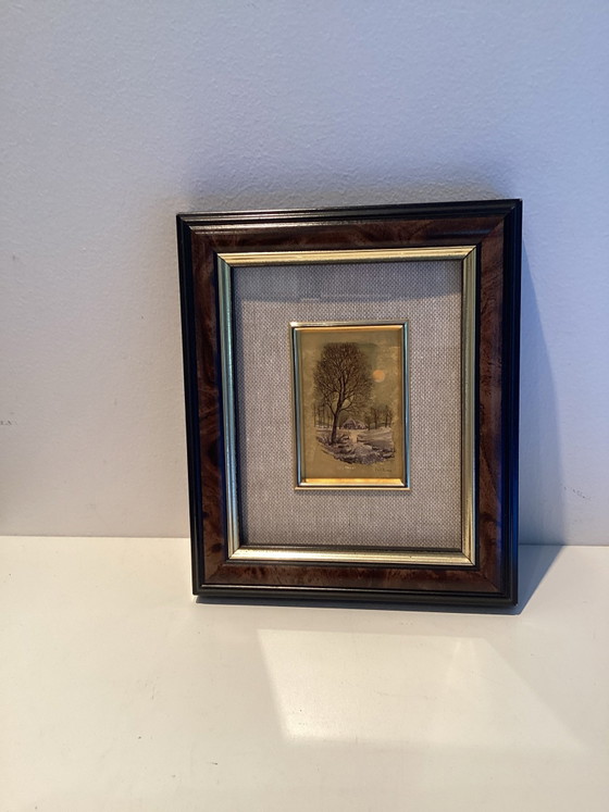 Duo set Certified Vintage Italian Miniatures on 23K Gold Leaf., Art, Glass, Brown (photo 4 of 8)