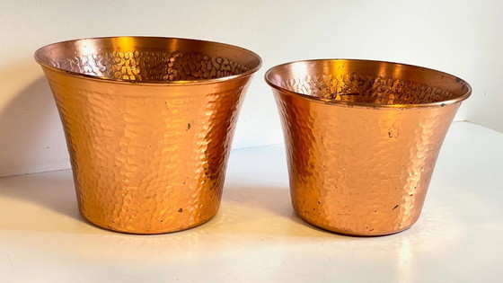 Image 1 of Hammered Copper Flowerpots, 1960s
