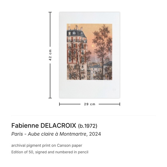 Image 1 of Fabienne DELACROIX París - Amanecer en Montmartre. Pigmento de archivo firmado.