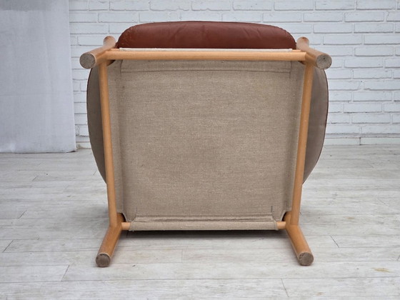 1970s, Swedish design by Gunnar Kentemo, armchair model G7 Pedro, leather., Wood, Brown, Mid Century Modern (photo 4 of 15)