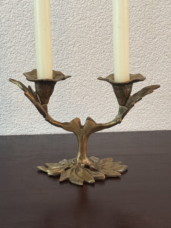 Image 1 of 🕯️ Bronzen Art Nouveau tweearmskandelaar | handgegoten, massief, authentieke patina | 1890–1920
