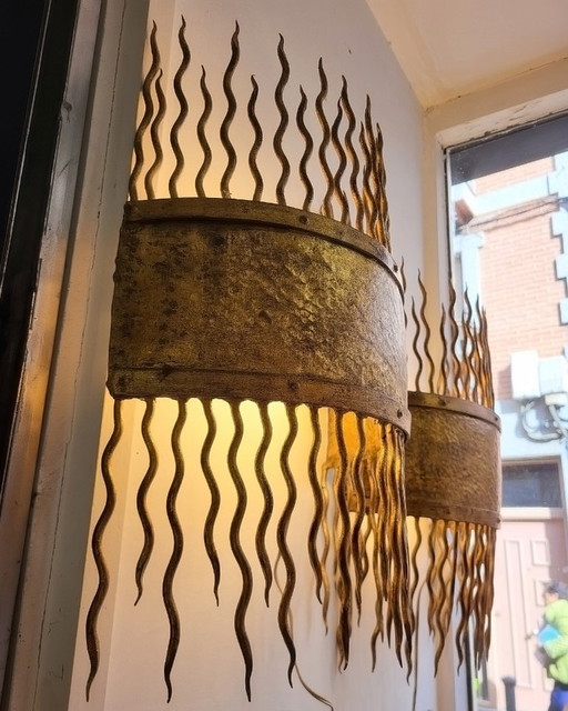 Appliques murales XL de style brutaliste, fer forgé artistique