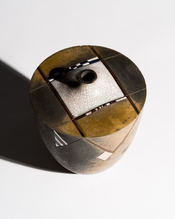 Image 1 of Hans-Peter Mader Sculptural Raku Lidded Studio Vase Germany, 1991 Studiokeramik