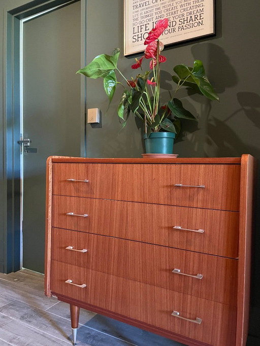 Vintage mahogany chest 1960 - 4 drawers - Pencil legs