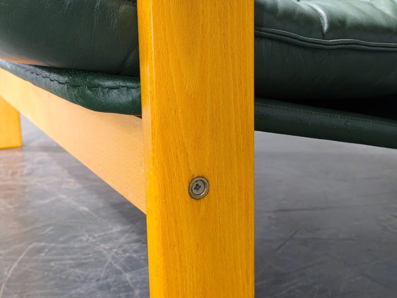 Image 1 of Tweezitsbank van groen leer uit het midden van de 20e eeuw, Tsjechoslowakije, jaren 70