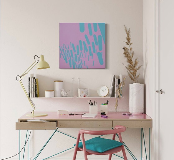 Image 1 of Cuadro original Complementario Rosa-Turquesa 001A, pieza única, 50x50cm sobre lienzo