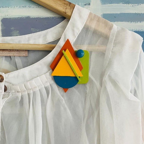 Image 1 of Broche en bois géométrique abstraite Art Déco faite à la main