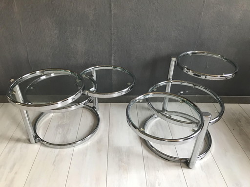 2x Tables d'appoint doubles pivotantes Chrome