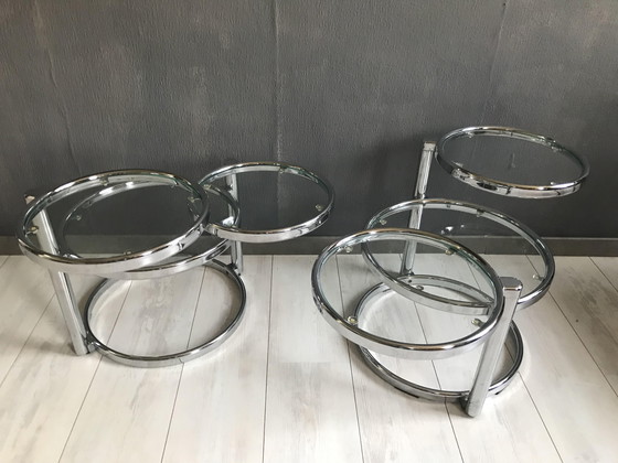 Image 1 of 2x Double Swivel Side Tables Chrome