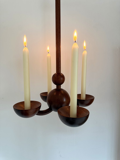 Chandelier suspendu vintage en teck, Danemark, années 60