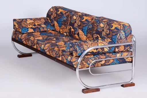 Sofá Bauhaus restaurado, de Robert Slezak, madera de haya, República Checa, década de 1930. – banken, Metal, Textile