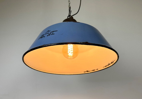 Image 1 of Industrial Blue Enamel and Cast Iron Pendant Light, 1960s